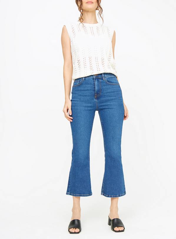 Mid Denim Wash Cropped Kick Flare Jeans 24